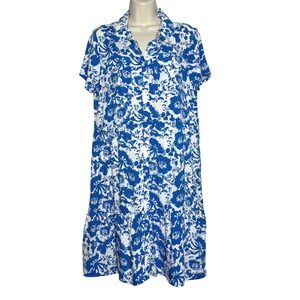 Lark + Grey Womens Shirt Dress M Blue Floral Print Button Up Casual Event Brunch